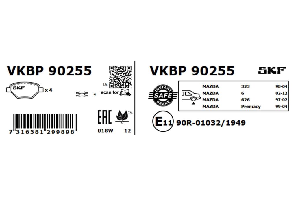 Jogo de 4 pastilhas de travão SKF ref. VKBP 90255